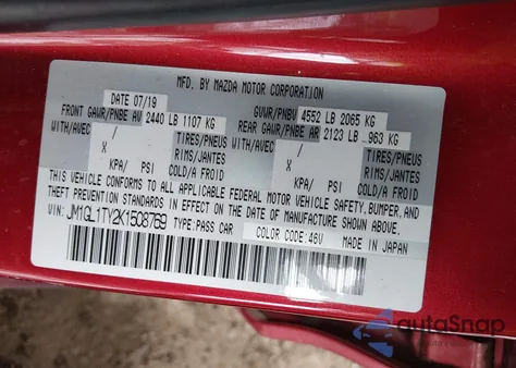 2019 Mazda Mazda6 Grand Touring z USA, uszkodzony, nr VIN JM1GL1TY2K1508769